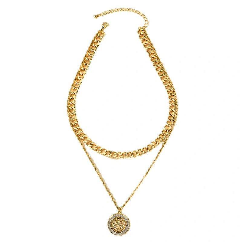 Manufacturer Wholesale Fashion Cuban Chain Double Chain Lion Face Relief Pendant Necklace 1