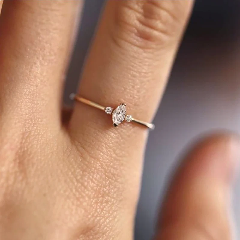Dainty 3 Stones Tiny Ring 0.1ct Marquise Cut Hpht Diamond Ring Birthday Birthday Gift Ring 1
