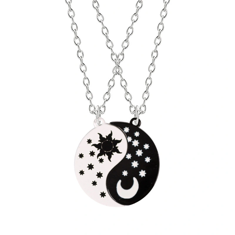 New Fashion Hip Hop Stainless Steel Couple Necklace Trendy Personality Sun Moon Stars Pendant Necklaces For Women Men 1