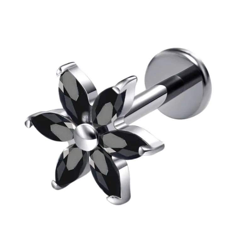 Eternal Metal Astm F136 Titanium Piercing Internally Threaded Labret With Flower Shaped Top 1