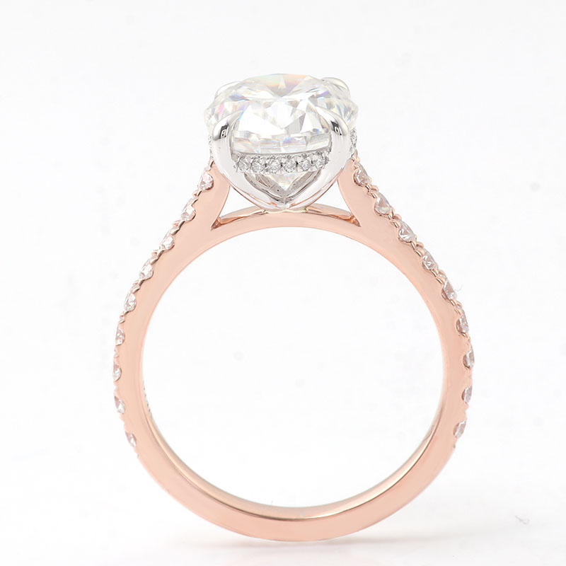 Verlobungsring aus 14 Karat Roségold <000000>Weißgold, zweifarbig, 2 Karat, ovaler Brillantschliff, synthetischer Moissanit-Diamant 11