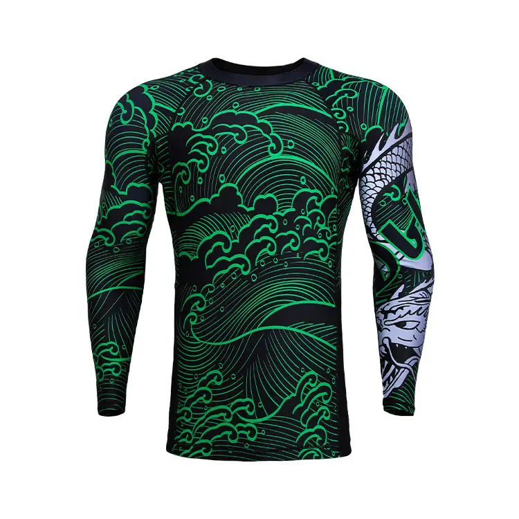 Lógó an Chustaim Léinte Comhbhrúite Mma Mórdhíola Spandex Fitness Custom Sublimation Printing Men Rash Guard 1