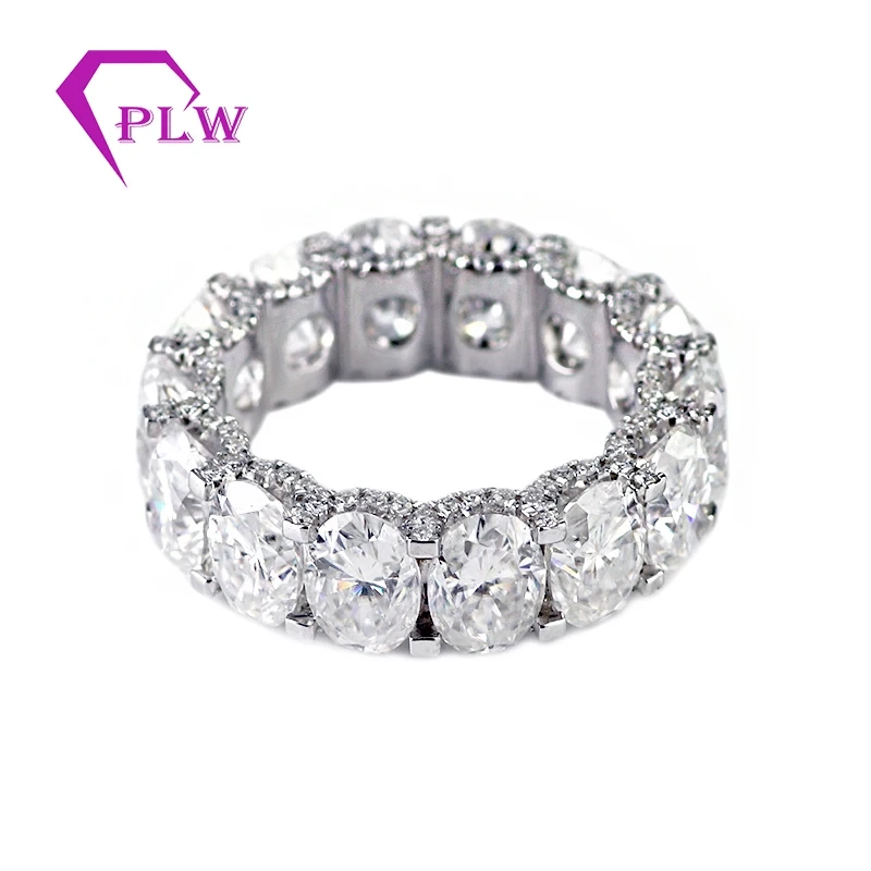 Bague d&39;éternité ovale en moissanite, sertie en U, en or blanc 18 carats, pour mariée 1