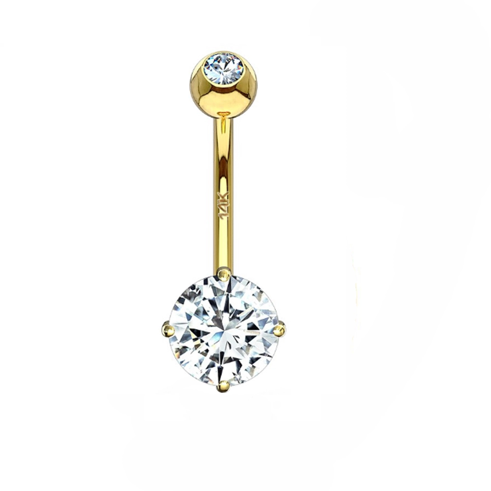 Eternal Metal 14k Solid Gold Round Zirconia Belly Button Ring 1