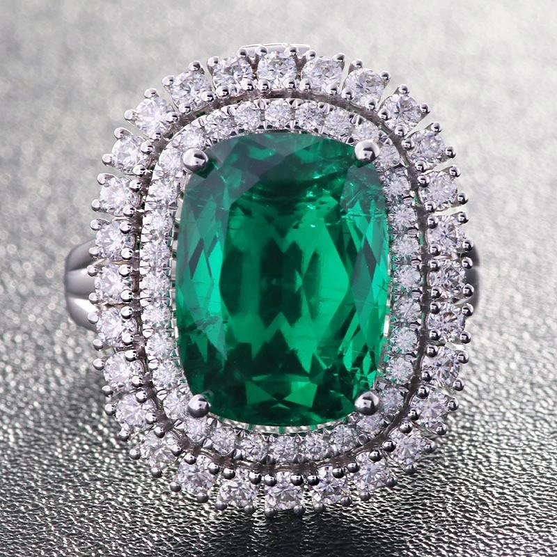 Grace And Luxury 14k White Gold Lab Grown Colombian Emerald Ring And Necklace 2 In 1 Perfect Combination 1