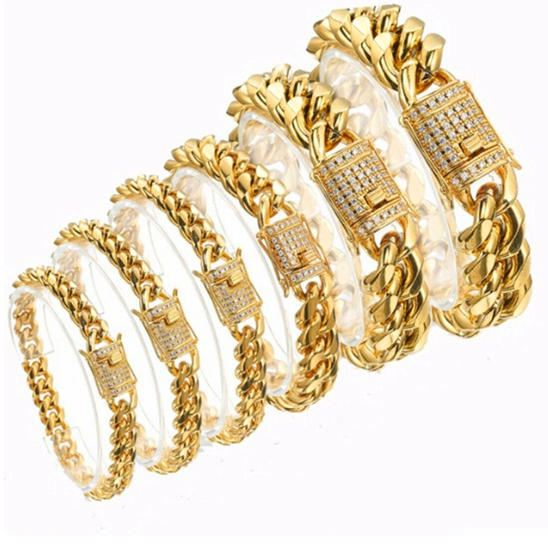 Hot Selling Hip Hop Punk Men's Encrypted Miami Titanium Steel Bracelet Cuban Link Bracelet Miss Jewelry 1