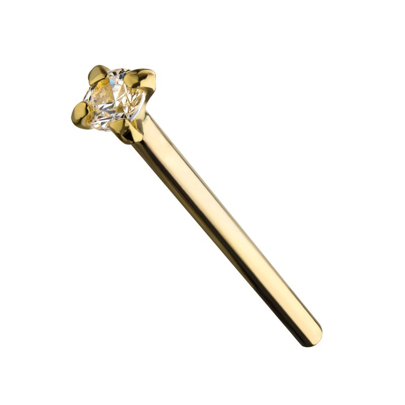 Pino de nariz em ouro amarelo 14k de metal eterno com garras de 2 mm e zircônia cúbica transparente na parte superior 1