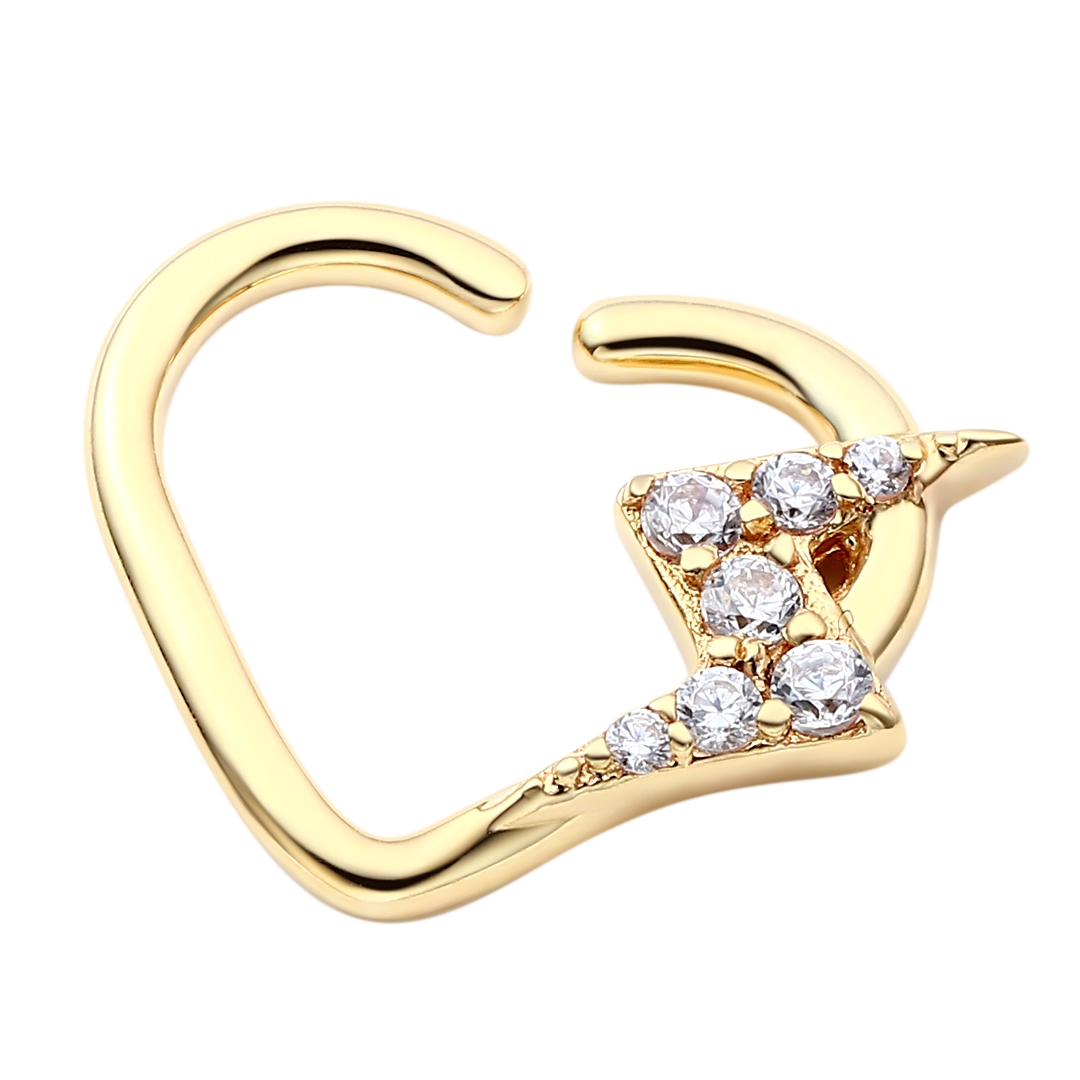 Eternal Metal 14k Solid Gold Plain Hollow Heart With Paved Cz Lighting Bolt Nose<000000>ear Piercing Belly<000000> Lip Seamless Ring Jewelry 5
