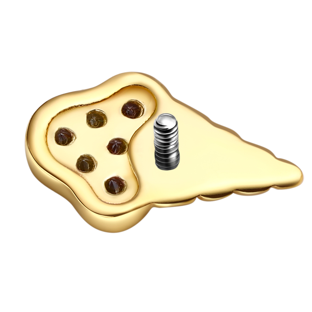 Eternal Metal 14k Solid Gold 5a Cz Paved Ice Cream Ear<000000>nose Piercing Navel<000000>tragus Jewelry Internally Threaded Ends Tops 5