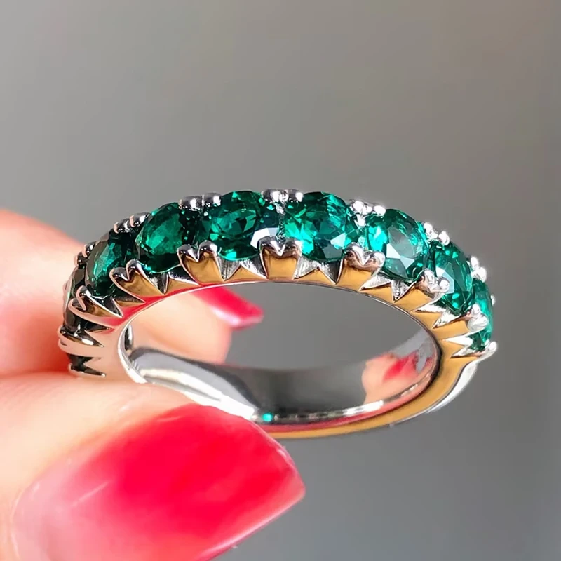 9 Stones Wedding Band In 9k10k Gold 4mm Round Cut Lab Grown Sapphire Ring Emerald Stone Eternity Band 1