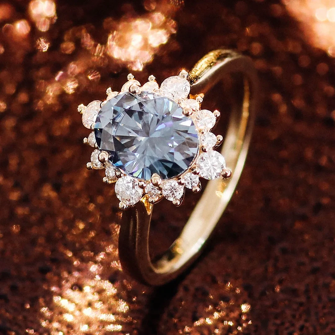 Engagement Ring 14k Yellow Gold 2 Carat Oval High Quality Blue Gray Moissanite Ring Women Jewelry Gift Fine Jewelry 1