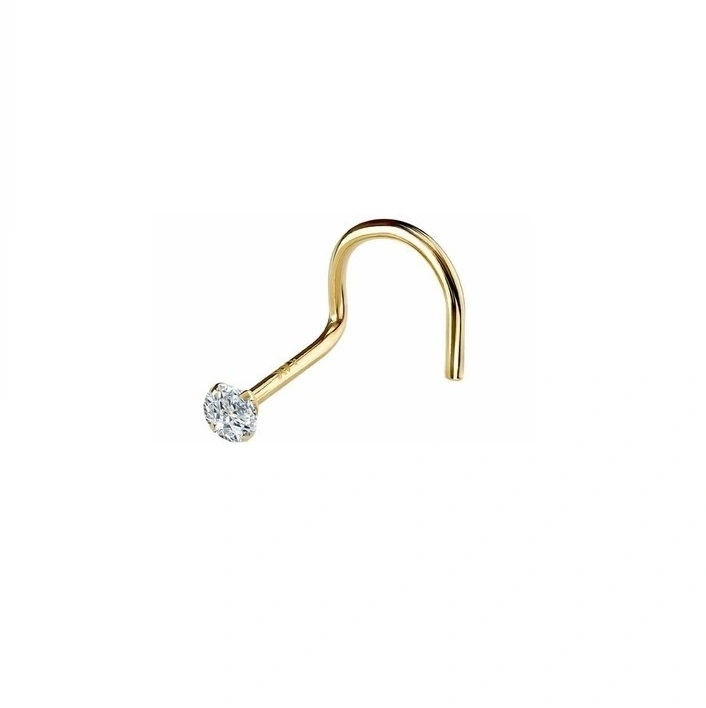14k Gold 20g Prong Set Cz Nose Screw Rings Piercing Jewelry 1