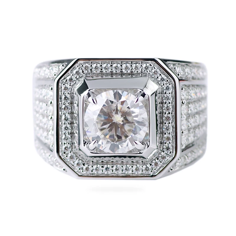 Prise de vue personnalisée 8 mm Centre rond Moisanite Diamond Man Anneau pour le mariage et l'engagement 1