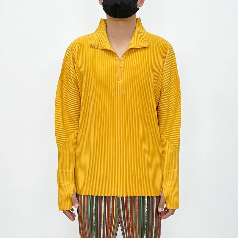 Pleats Clothing Manufacturer  Miyake Pleats Sweatshirt Menswear New Zipper Collar Sports Men Jacket Long-sleeved Top Simple Causal Shirt Men Clothing 1