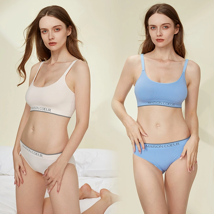 Conjunto de sujetador Penty de ropa interior de pantalones cortos sin costuras de punto elástico personalizado para mujer 1
