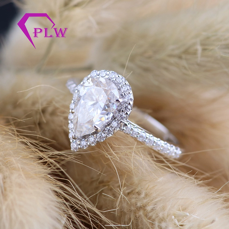 Anneau de halo Moisanite personnalisé 14K Couleur en or blanc EF Excellent Coupe de poire 7x10 mm Stone 1
