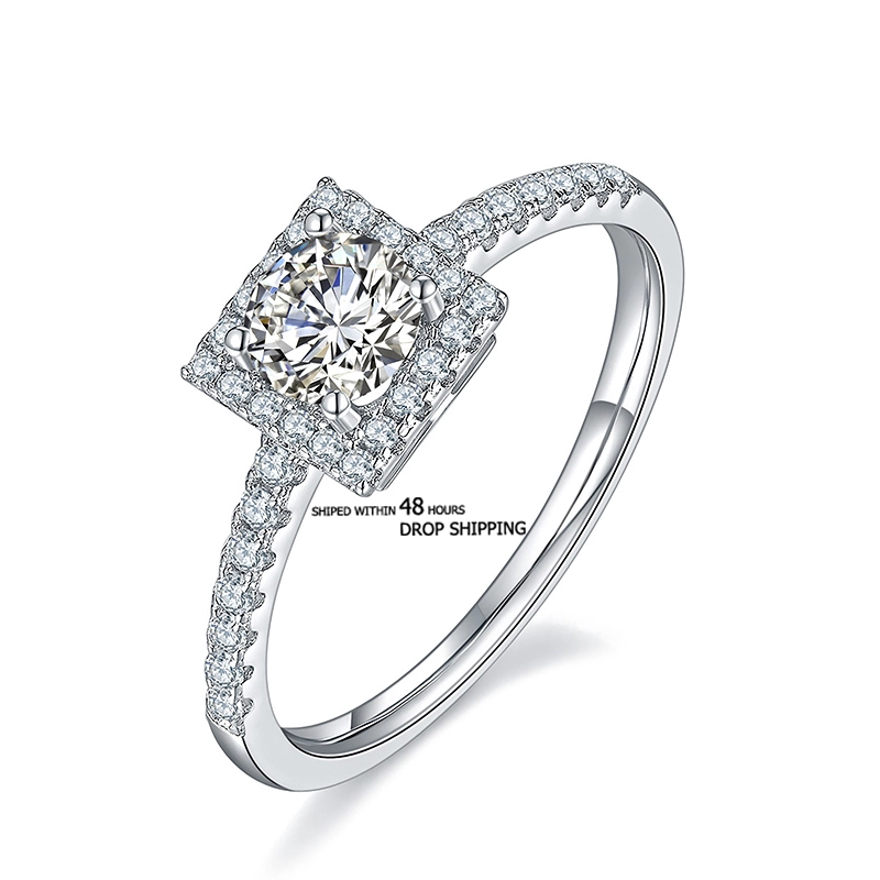 Can Be Shipped Within 48 Hours 0.5 Carat 5mm Round Cut Moissanite Zircon Female Ring In Sterling Silver 1