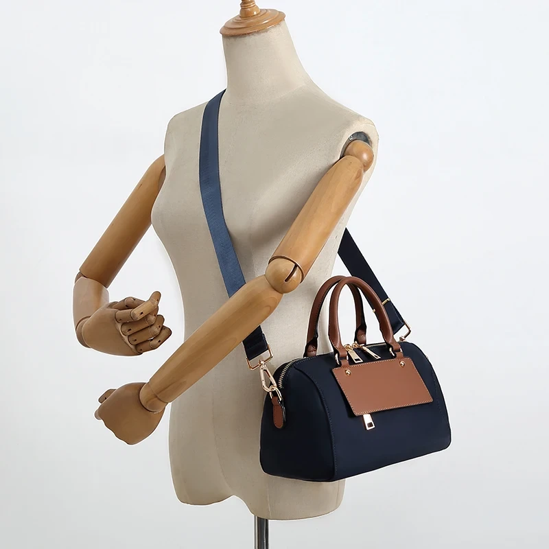 Casual Cowhide Canvas Handbag Fashion Patchwork Color Shoulder Bag 1