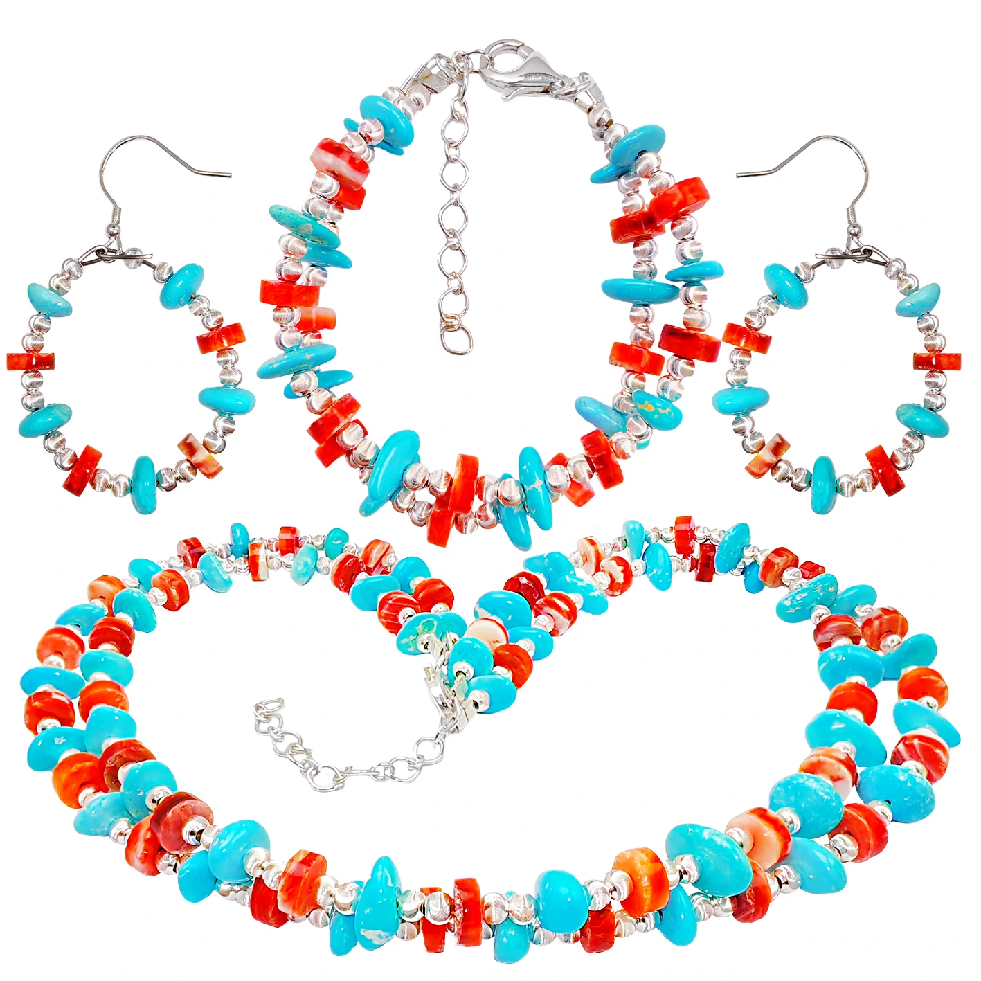 Sterling Treatment Turquoise Red Spiny Oyster And S925 Silver Form A Set With Double Layer Ingenuity It Fully Exudes 1
