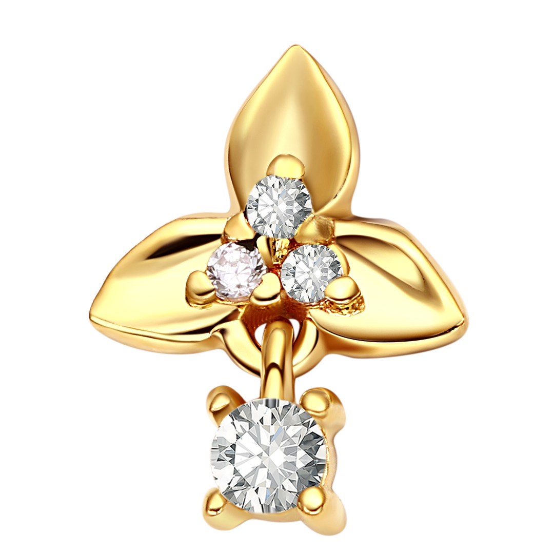 Eternal Metal 14k Solid Gold Cz Paved Flower Dangled Ear<000000>belly Piercing Labret<000000>nose Internally Threaded Ends Tops 4