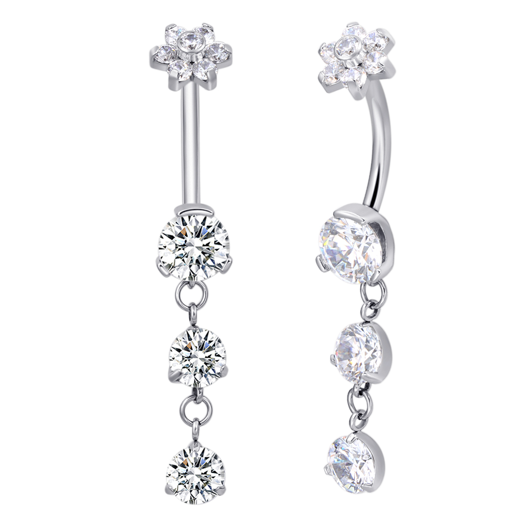 Eternal Metal New Design Astm F136 Titanium Implated Flower<000000>love Clear Cz Threaded Top Belly Ring Navel Piercing Jewelry 8