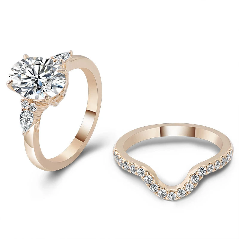 Luxury Custom 14k Jaune Yellow Set Ring Gold Diamond Moisanite Engagement Mariage Ovale Coupe Ovale 3C 1