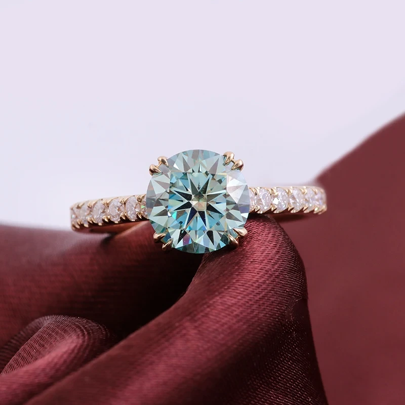 Trendy 14k Yellow Gold 1.5ct Round Brilliant Cut Ring Moissanite Engagement Ring 1