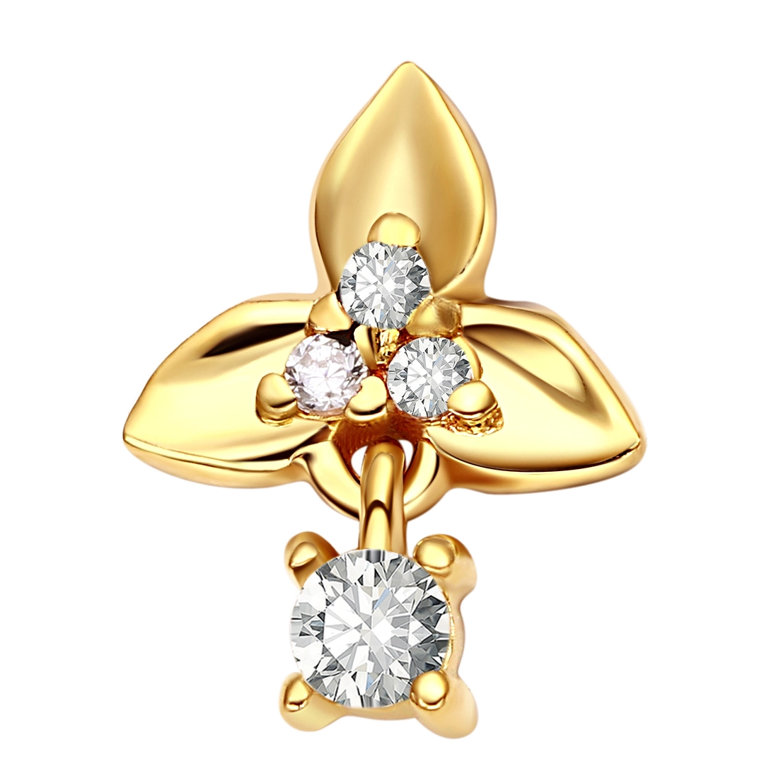Eternal Metal 14k Solid Gold Cz Paved Flower Dangled Earbelly Piercing Labretnose Internally Threaded Ends Tops 1