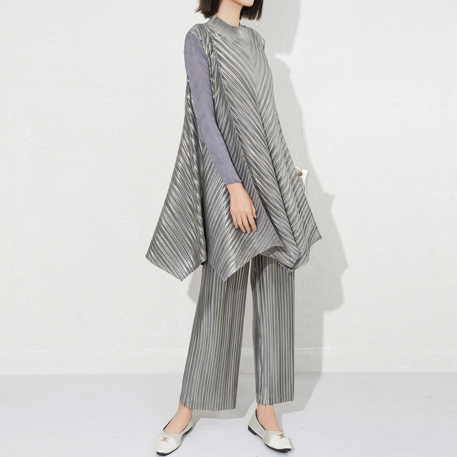 Прямые продажи с фабрики 2025 Новый женский комплект из двух предметов Miyake Pleated – Широкие брюки <000000> Повседневная длинная рубашка | Доступно OEM/ODM 11