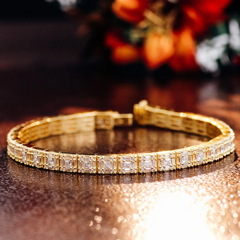 Certificado de joyería de hombre de venta caliente Certificado de 14k de oro amarillo VVS MOISSANITE Diamantes Tenis por regalo Pulseras de oro para mujeres 1