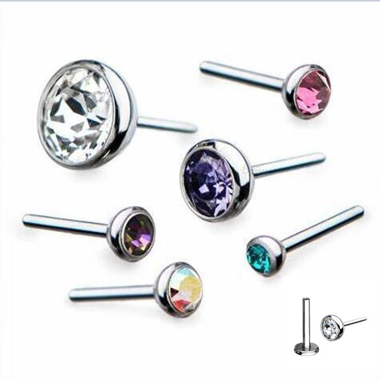 Eternal Metal Implant Grade Astm F136 Titanium Threadless Gem Labret Lip Push In Ends Body Jewelry 1