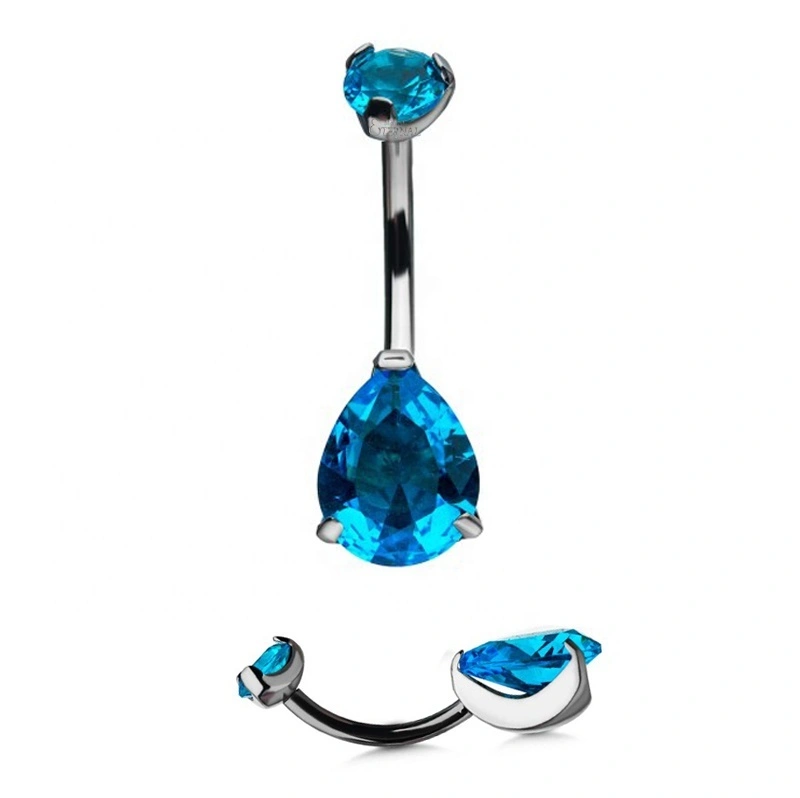 Eternal Metal Astm F136 Titanium Internally Threaded Prong Set Tear Drop Cz Belly Button Navel Ring 1