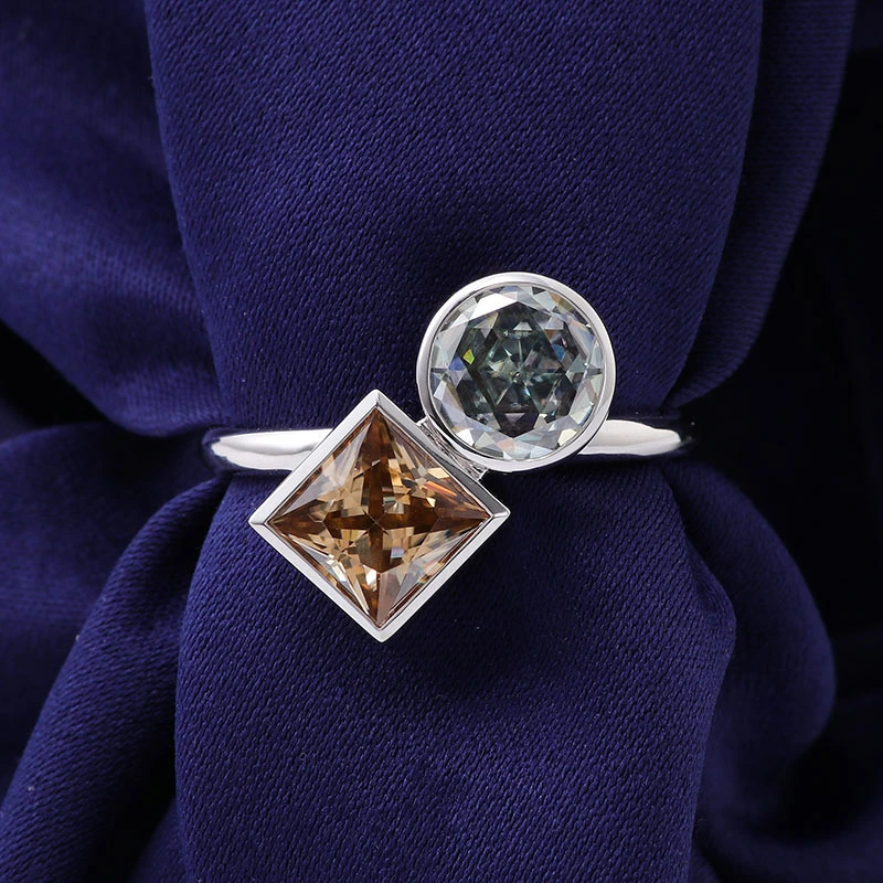 Bague Toi Et Moi, bague de couple romantique en or blanc 10 carats, couleur gris champagne, diamant et moissanite de pureté VVS 1