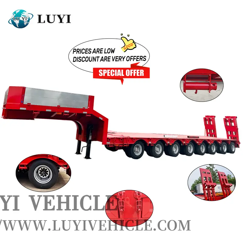 8 Axle 100T Hydraulic Low flatbed trailer Heavy Duty Hauler 1
