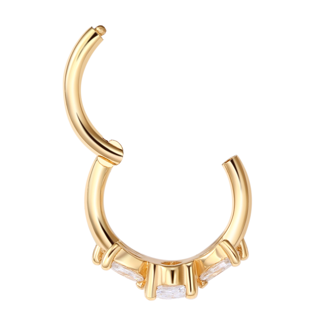 Eternal Metal Real 14k Solid Gold Flora Oval Cz Hinged Segment Hoop Ring Septum <000000> Cartilage Piercing Jewelry 5