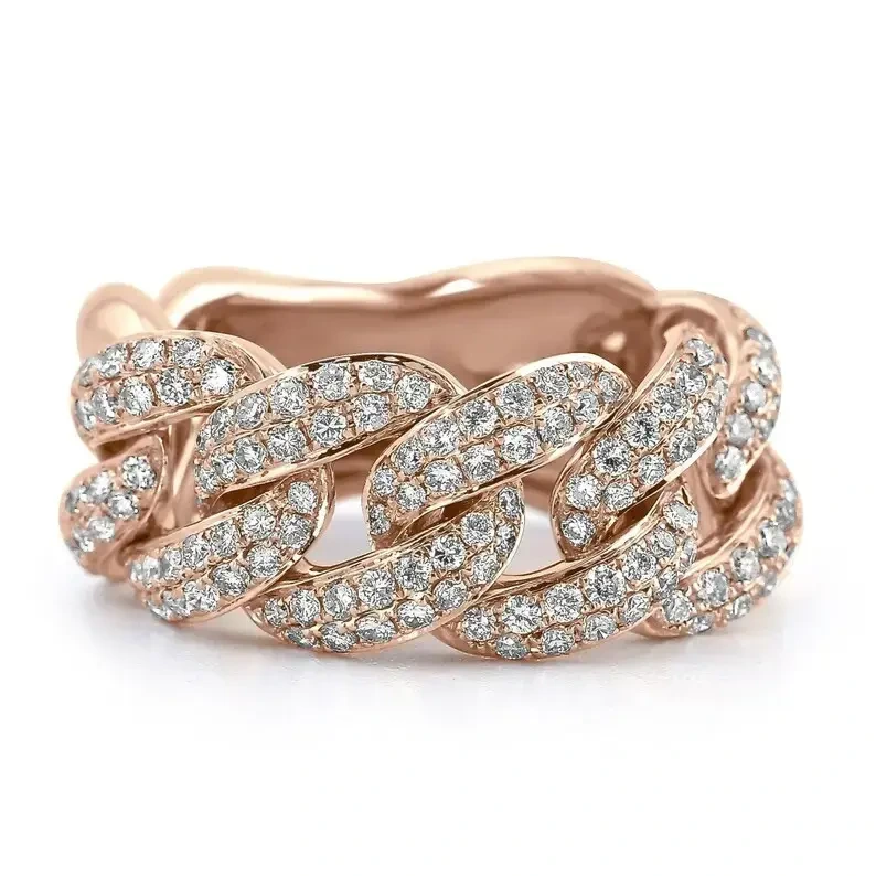 Men Silver Gold Color Cuban Link Ring Hip Hop Style Round Vvs Iced Out Moissanite Ring Band For Wedding Letter Engrave Ring 1