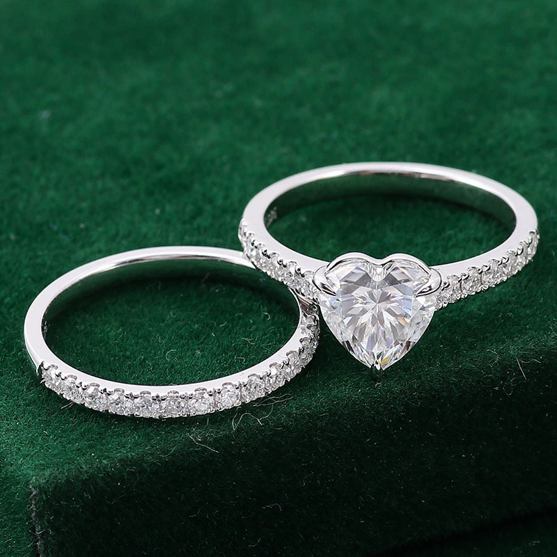 Bague de fiançailles de la mode de femme en gros 1.5 cmt Coeur Moisanite Moisanite 14K Anneaux d'or 1