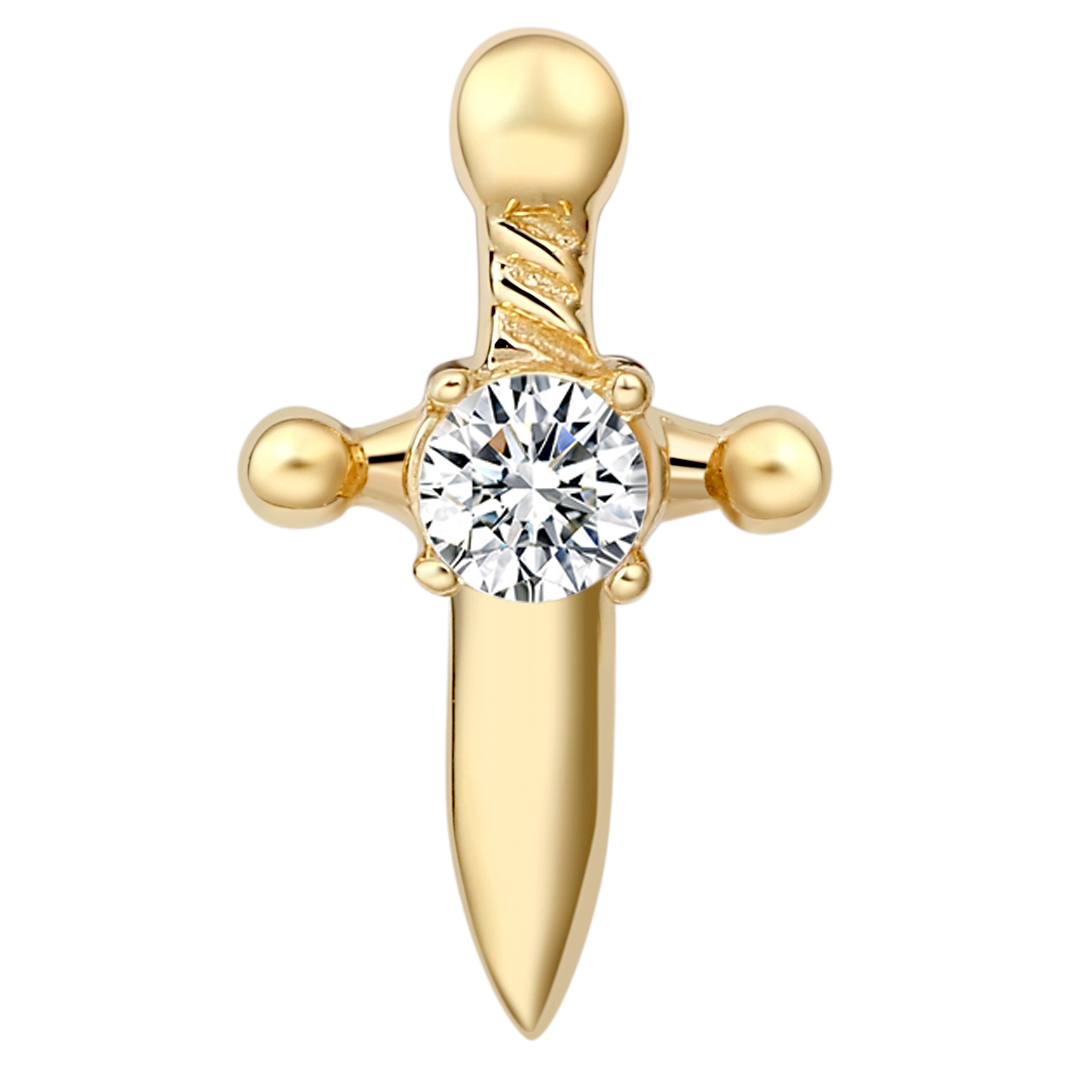 Eternal Metal 14k Solid Yellow Gold 5a Cz Sword Ear<000000>nose Helix Tragus Piercing Labret Jewelry Threadless Push In Ends Tops 7