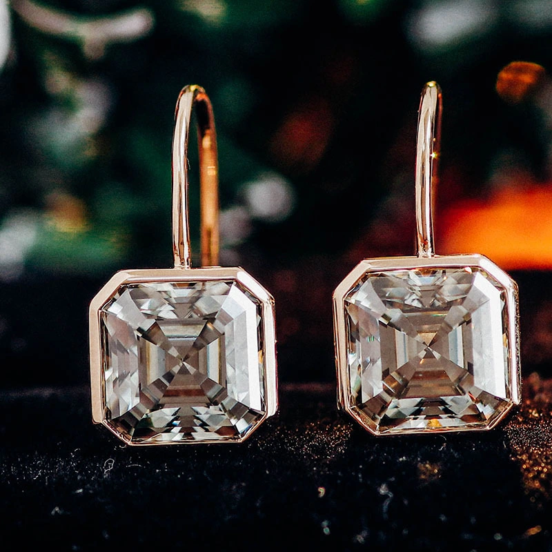Asscher geschnittene Moissanit -Ohrringe Einfaches Design Hochqualität lose Edelstein 10k Gelbgold Ohrringe Heißverkaufsprodukt 1