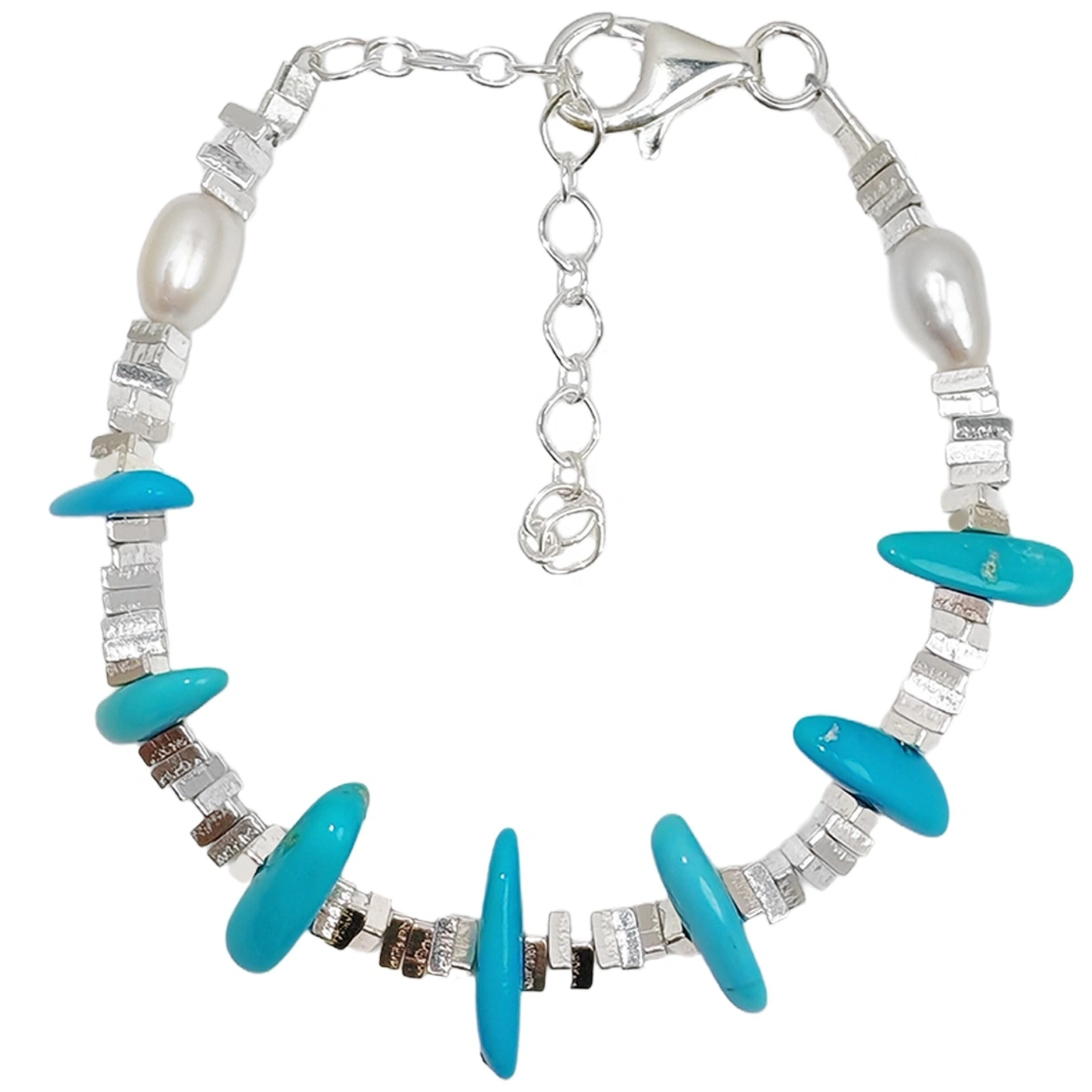Pearl Bracelet Turquoise Letlole la Tlhaho la S925 Mabenyane a Silver a Basali a Rekoang ka ho Fetisisa Moqapi o Motlehali 1
