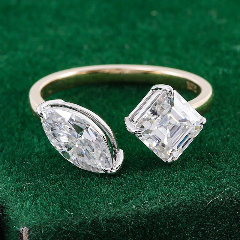 10 Karat Gelbgold Mode Großhandel Custom Moissanite Luxus Asscher <000000> Marquise Cut Verlobungsring für Dame Frauen Ringe 14