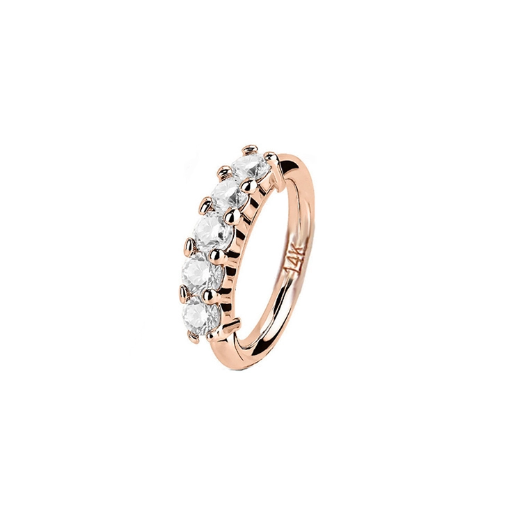 Eternal Metal 14k Solid Rose Gold 20g 5 Gem Set Nose Ear Lip Piercing Hoop Ring Helix Rook Body Piercing Jewelry 1