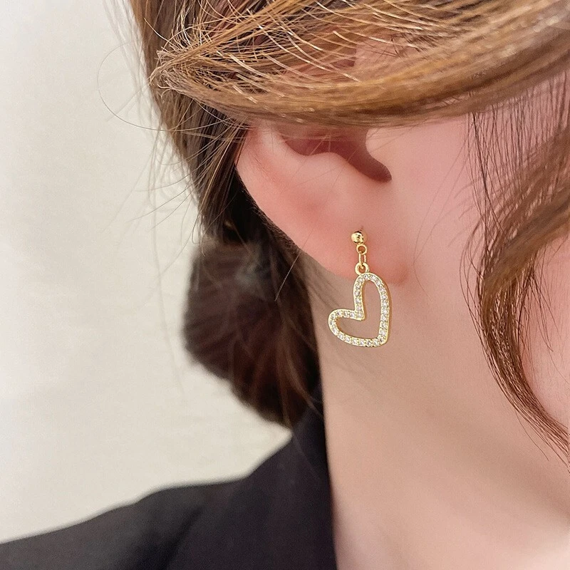 Provence Fine bijoux boucles d'oreilles à la mode Moisanite Diamond Diamond Coeur En boucles d'oreilles 10k Party en or jaune OL GIED GIRL 1