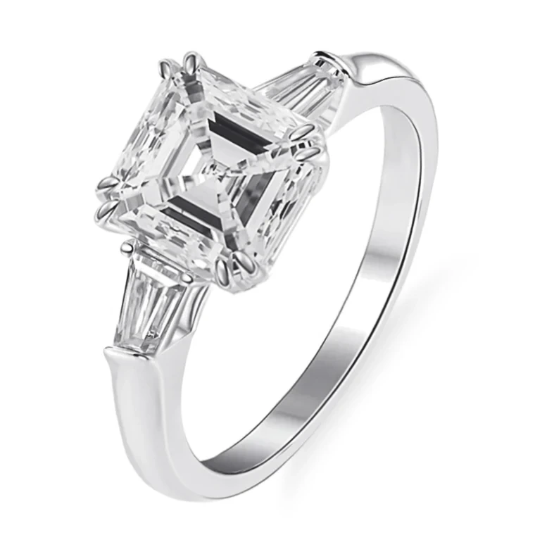 بروفانس أزياء المجوهرات خاتم 18K أبيض الذهب Asscher قطع الماس Moissanite مخصص للنساء خاتم الخطوبة 1