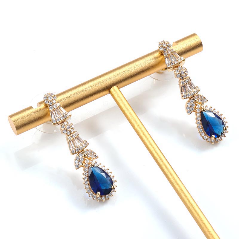 2025 Fashion Fine Jewelry Sterling Silver Lab Created Moissanite<000000>blue Sapphire Wedding Necklace Bracelet Earring Ring Set 13