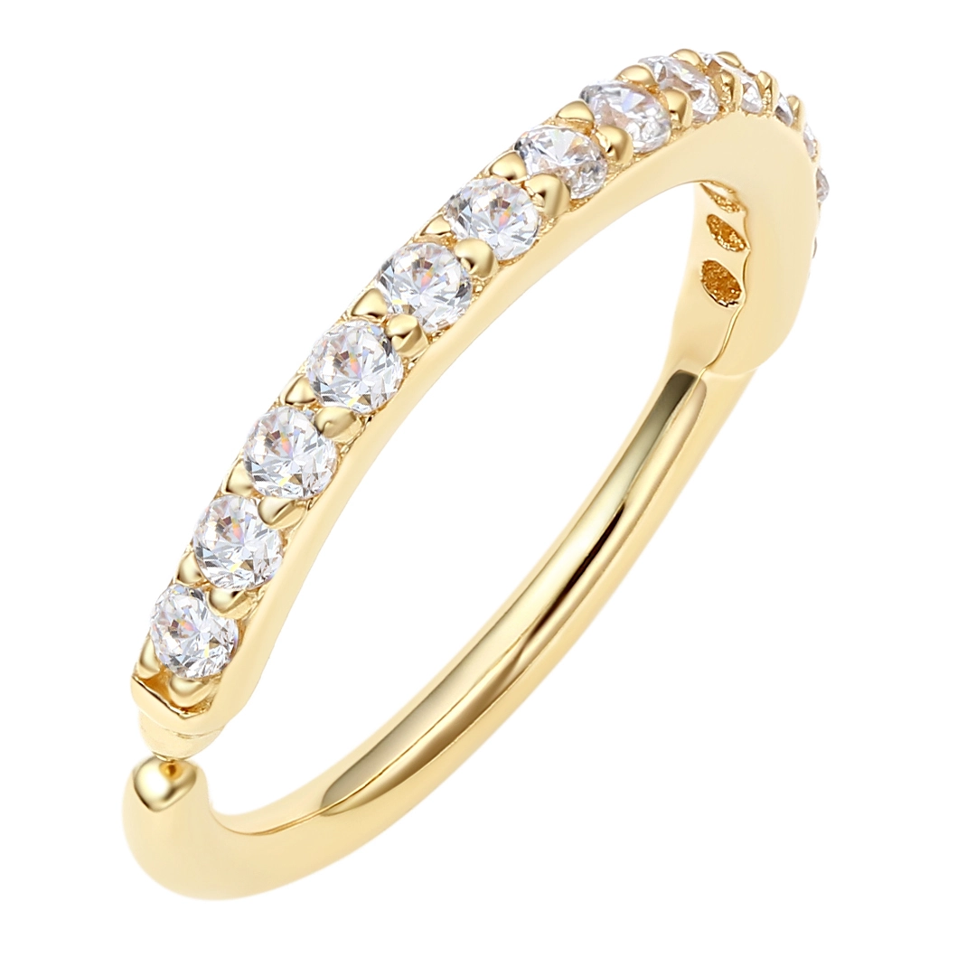 Eternal Metal 14k Solid Gold 5a Cz Paved Forward Facing Earnose Hoop Navellabret Piercing Seamless Ring Jewelry 1