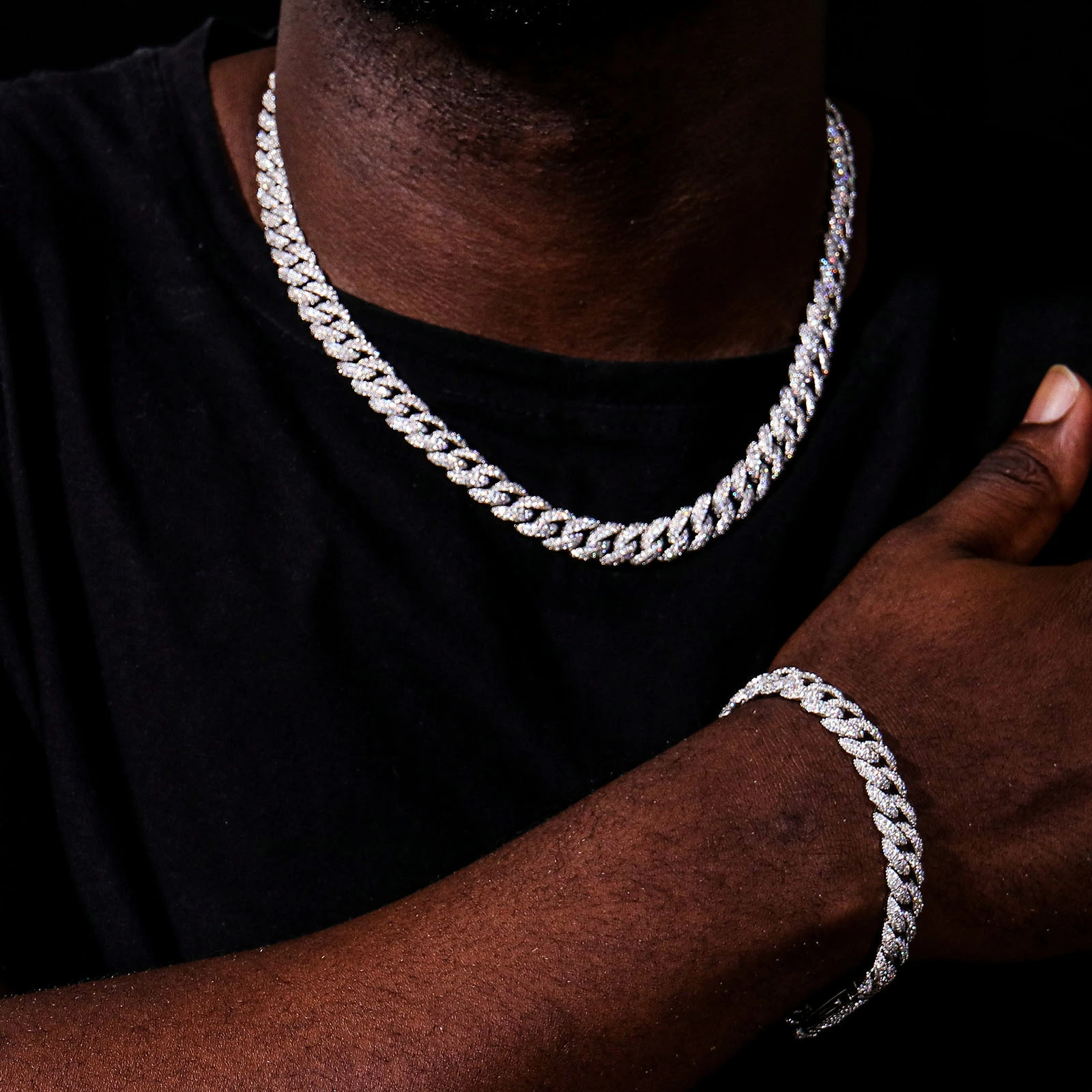 Wholesale Cuban Chain Moissanite White Gold Jewelry Ice Out Diamond Miami Cuban Chain Necklace 1