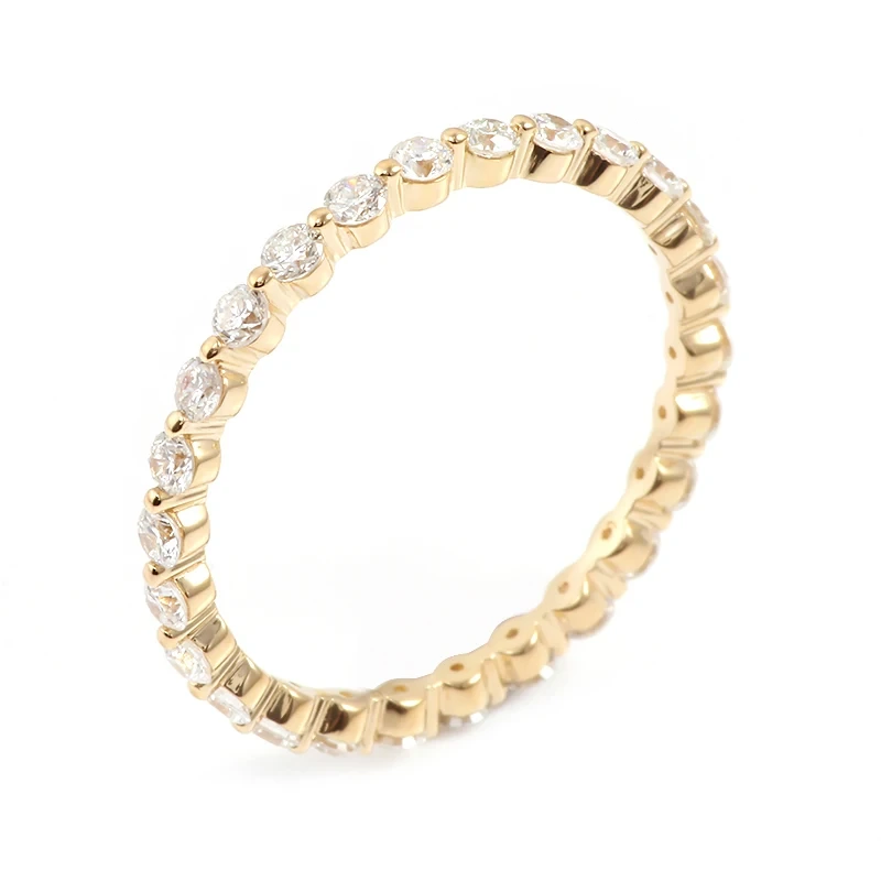Petite Micro Pave Diamond Full Eternity Band de mariage Bague de mariage Custom Gold 14k Lab Diamond 2 mm Round Women Ring 1