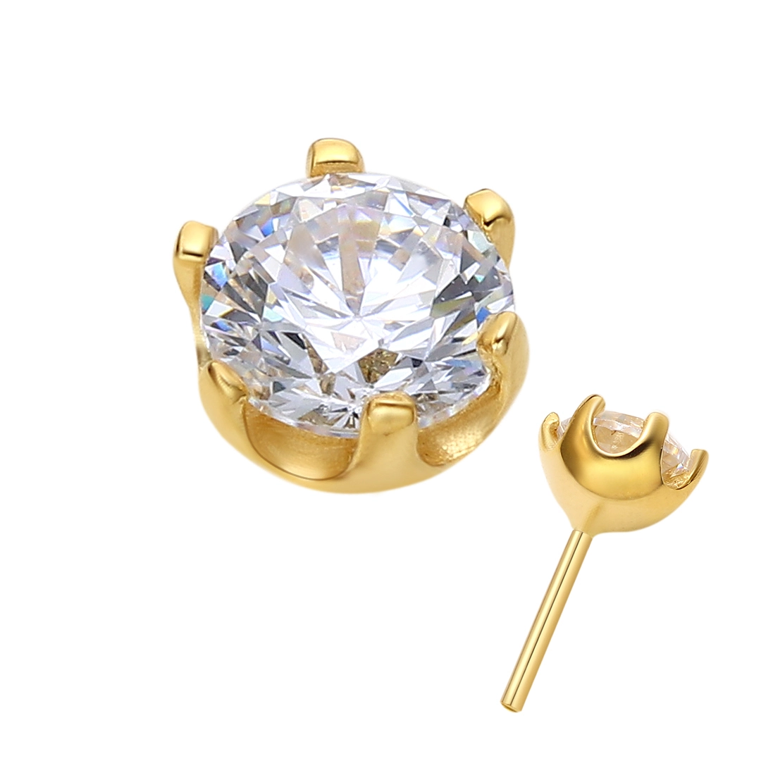 Eternal Metal 14k Solid Yellow Gold 5a Cz Crown Shaped Ear&nose Piercing Labret&belly Jewelry Threadless Push In Ends Tops 1