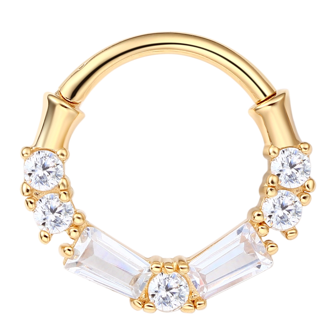Eternal Metal 14k Solid Gold Paved Trapezoid Cz Hinged Segment Hoop Ring Septum Clicker Tragus Earring Piercing Jewelry 1